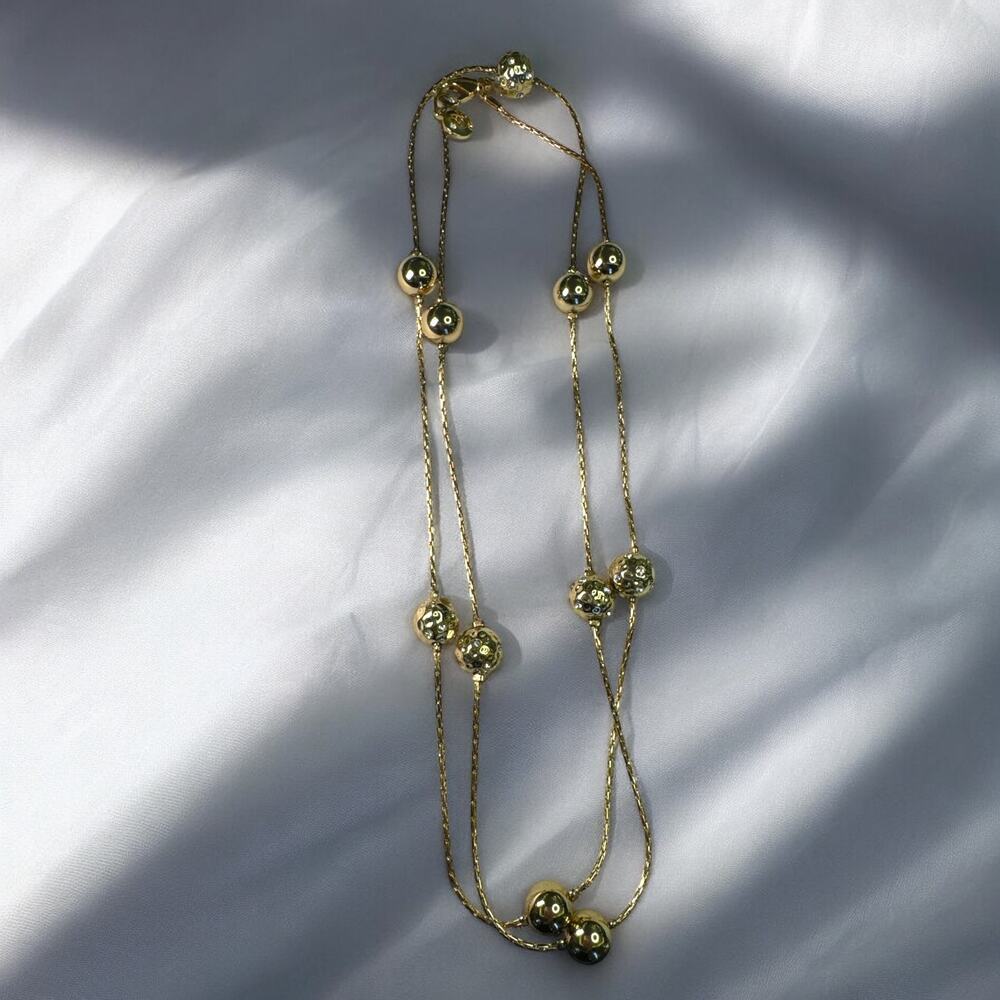 Vintage Gloria Vanderbilt Gold Long Station Necklace with Rhinestones, 80s/90s